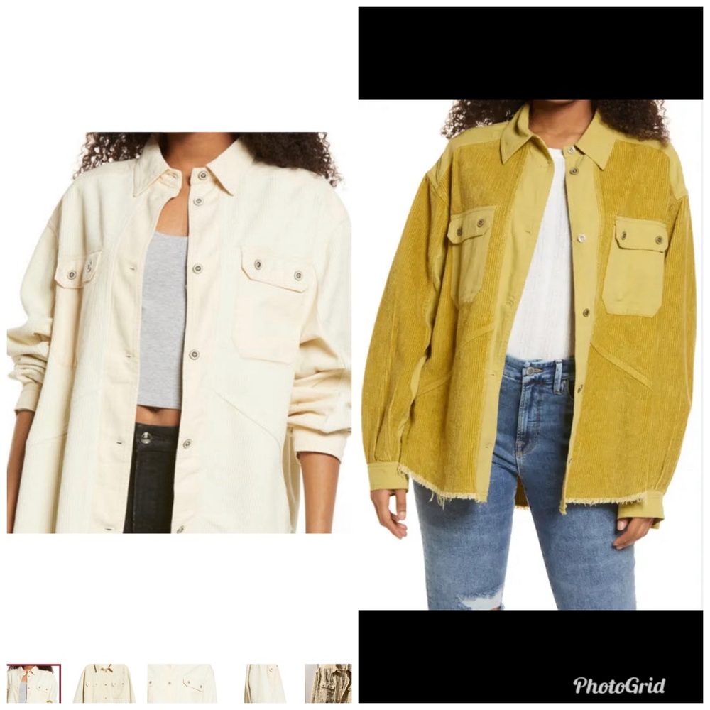 Ecru Thread & Supply 2 Tone Corduroy Ivory Button Frayed Shacket Shirt Medium